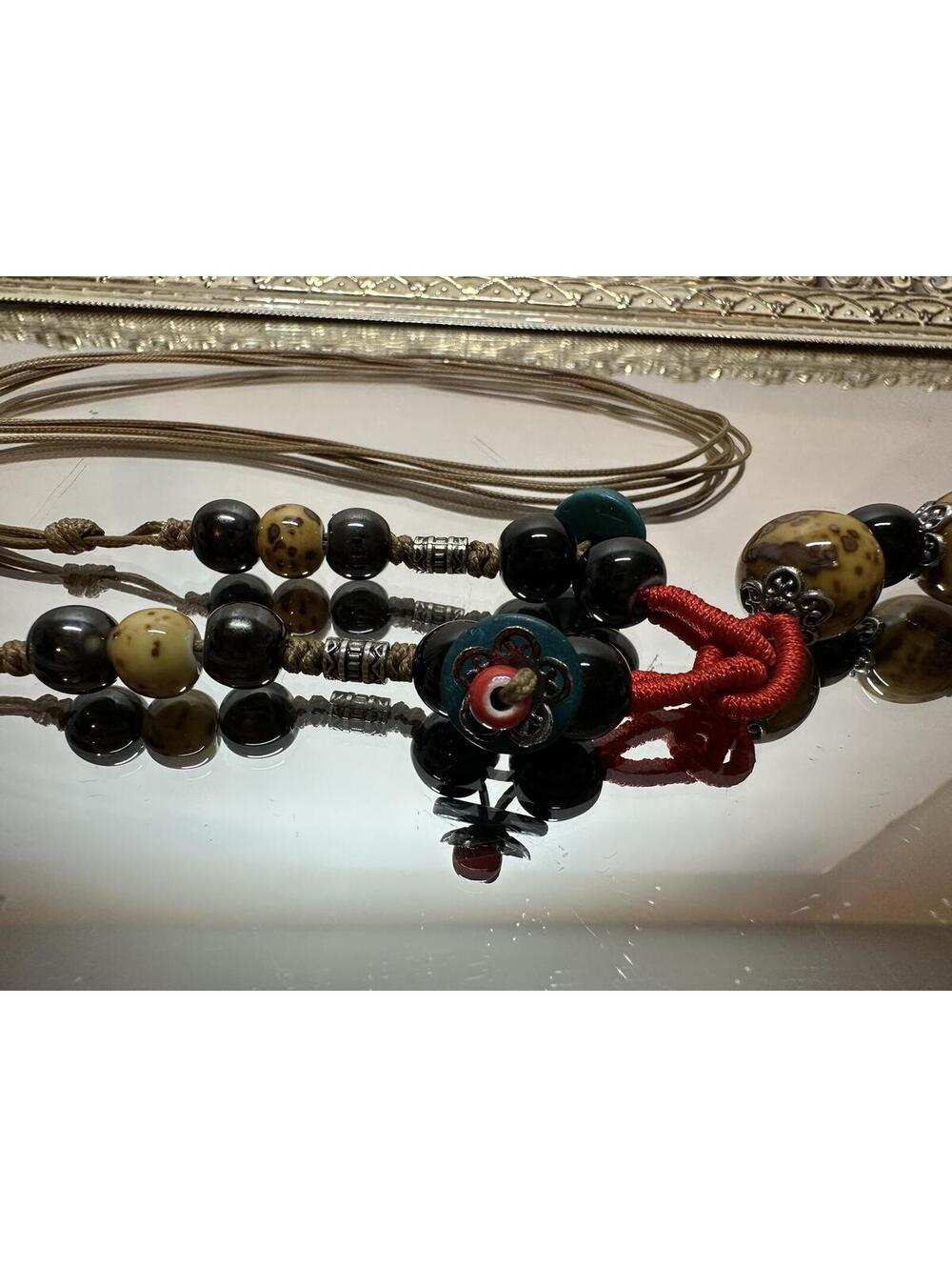 Vintage Moroccan Porcelain Berber Necklace with Silver Tone Spacers Handmade